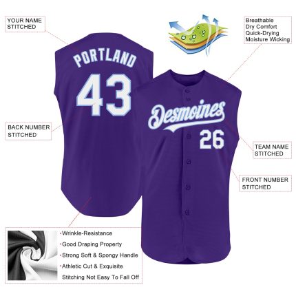 Personalized Purple White-Light Blue Authentic Sleeveless Baseball Jersey