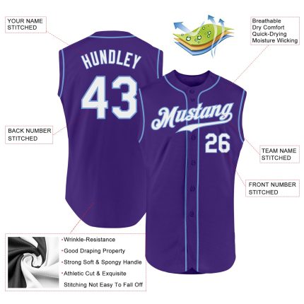 Personalized Purple White-Light Blue Authentic Sleeveless Baseball Jersey Team Custom Name and Number