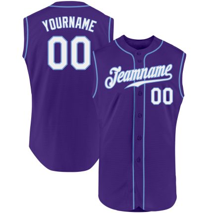 Personalized Purple White-Light Blue Authentic Sleeveless Baseball Jersey Team Custom Name and Number