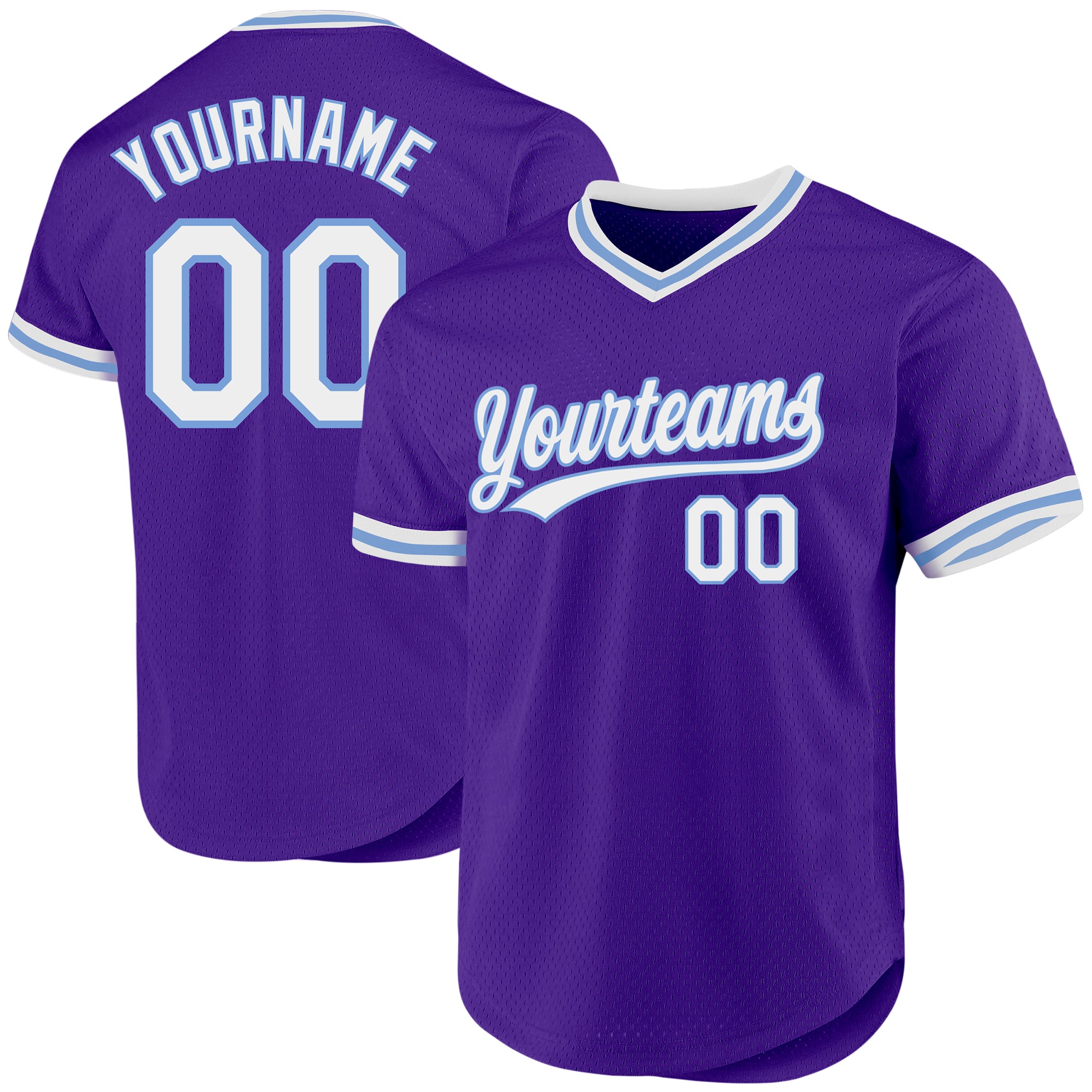 Personalized Purple White-Light Blue Authentic Throwback Baseball Jersey Team Custom Name and Number