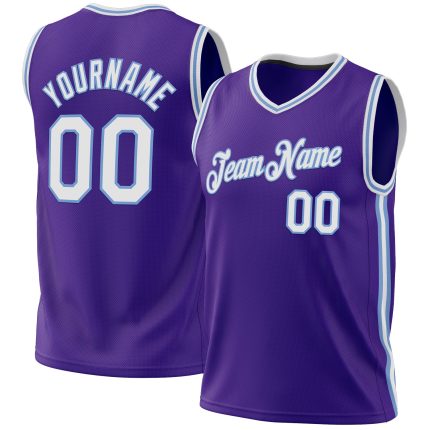 Personalized Purple White-Light Blue Authentic Throwback Basketball Jersey