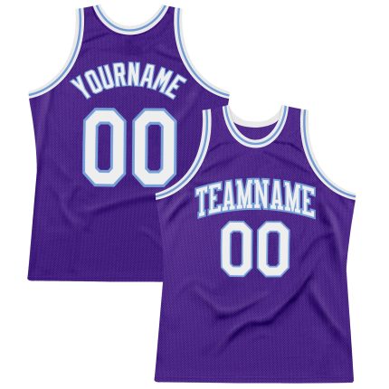 Personalized Purple White-Light Blue Authentic Throwback Basketball Jersey Team Custom Name and Number