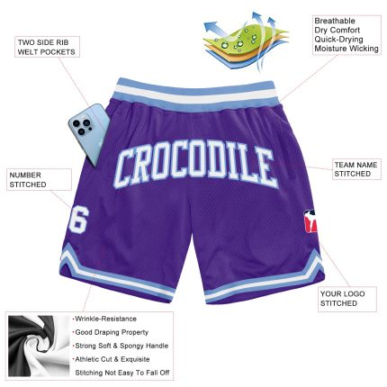Personalized Purple White-Light Blue Authentic Throwback Basketball Shorts