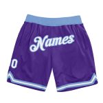 Personalized Purple White-Light Blue Authentic Throwback Basketball Shorts Team Custom Name and Number