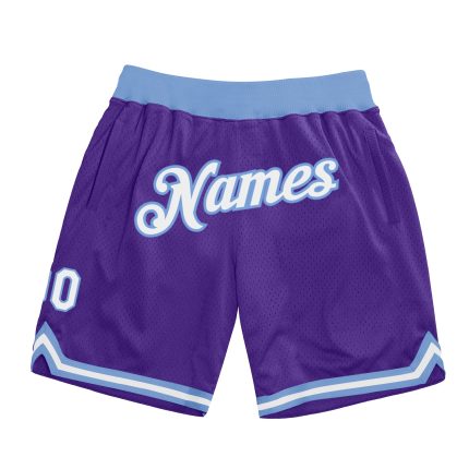 Personalized Purple White-Light Blue Authentic Throwback Basketball Shorts Team Custom Name and Number
