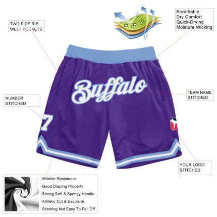 Personalized Purple White-Light Blue Authentic Throwback Basketball Shorts Team Custom Name and Number