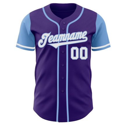 Personalized Purple White-Light Blue Authentic Two Tone Baseball Jersey Team Custom Name and Number