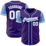 Personalized Purple White-Light Blue Authentic Two Tone Baseball Jersey Team Custom Name and Number