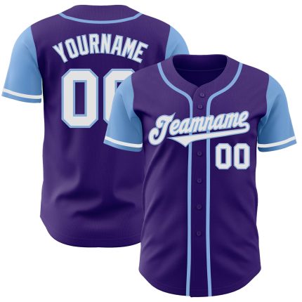 Personalized Purple White-Light Blue Authentic Two Tone Baseball Jersey Team Custom Name and Number