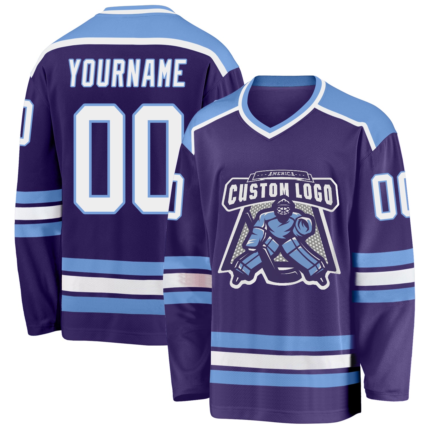 Personalized Purple White-Light Blue Hockey Jersey