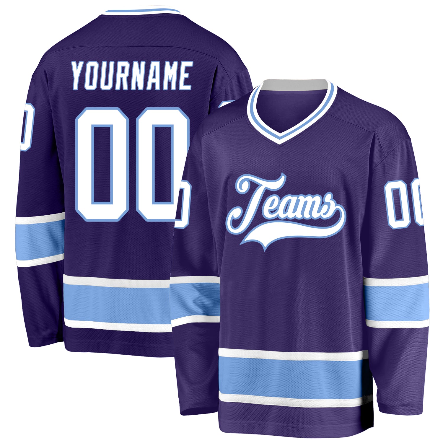 Personalized Purple White-Light Blue Hockey Jersey Team Custom Name and Number