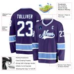 Personalized Purple White-Light Blue Hockey Jersey Team Custom Name and Number