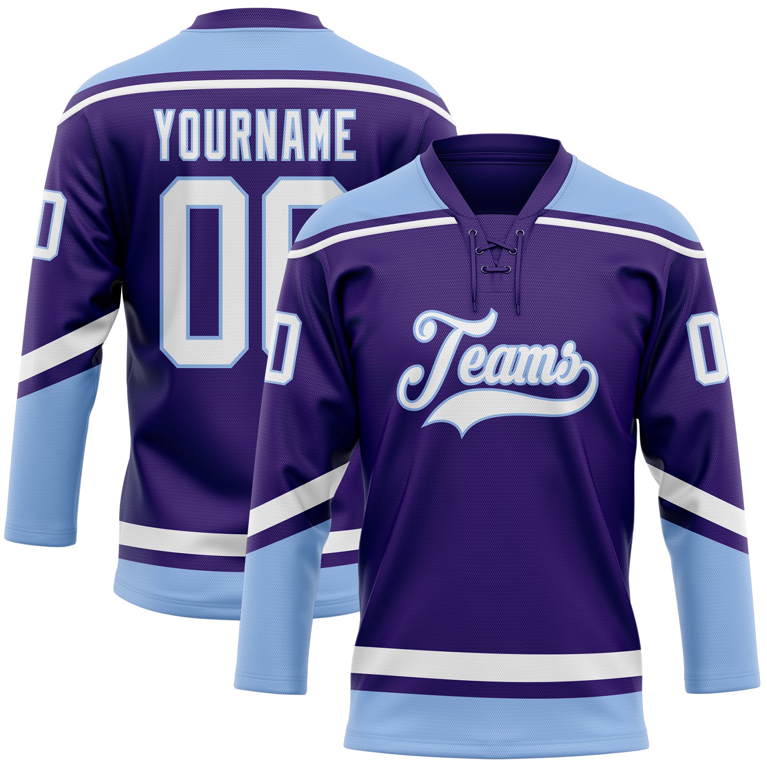 Personalized Purple White-Light Blue Hockey Lace Neck Jersey Team Custom Name and Number