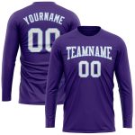 Personalized Purple White-Light Blue Long Sleeve Performance T-Shirt Team Custom Name and Number