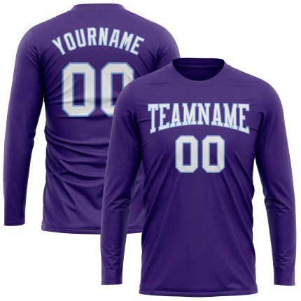 Personalized Purple White-Light Blue Long Sleeve Performance T-Shirt Team Custom Name and Number