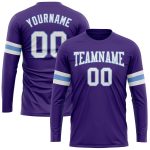 Personalized Purple White-Light Blue Long Sleeve Performance T-Shirt Team Custom Name and Number