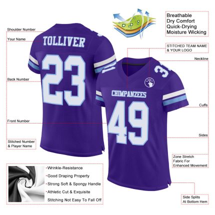 Personalized Purple White-Light Blue Mesh Authentic Football Jersey Team Custom Name and Number