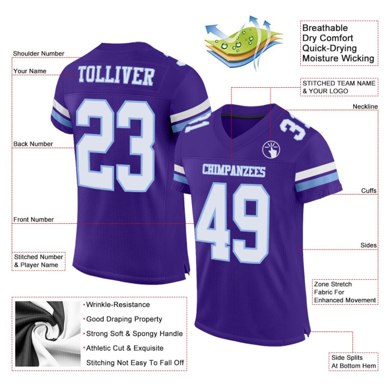 Personalized Purple White-Light Blue Mesh Authentic Football Jersey Team Custom Name and Number