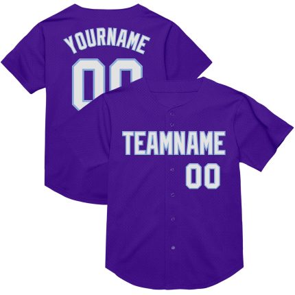 Personalized Purple White-Light Blue Mesh Authentic Throwback Baseball Jersey