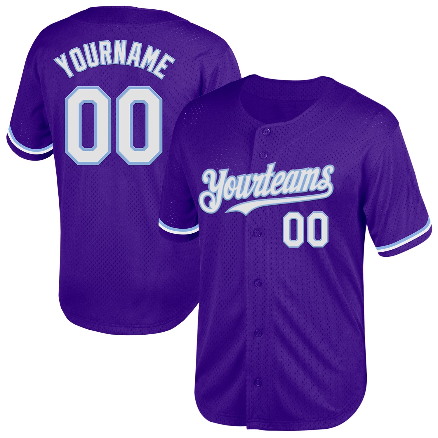 Personalized Purple White-Light Blue Mesh Authentic Throwback Baseball Jersey Team Custom Name and Number
