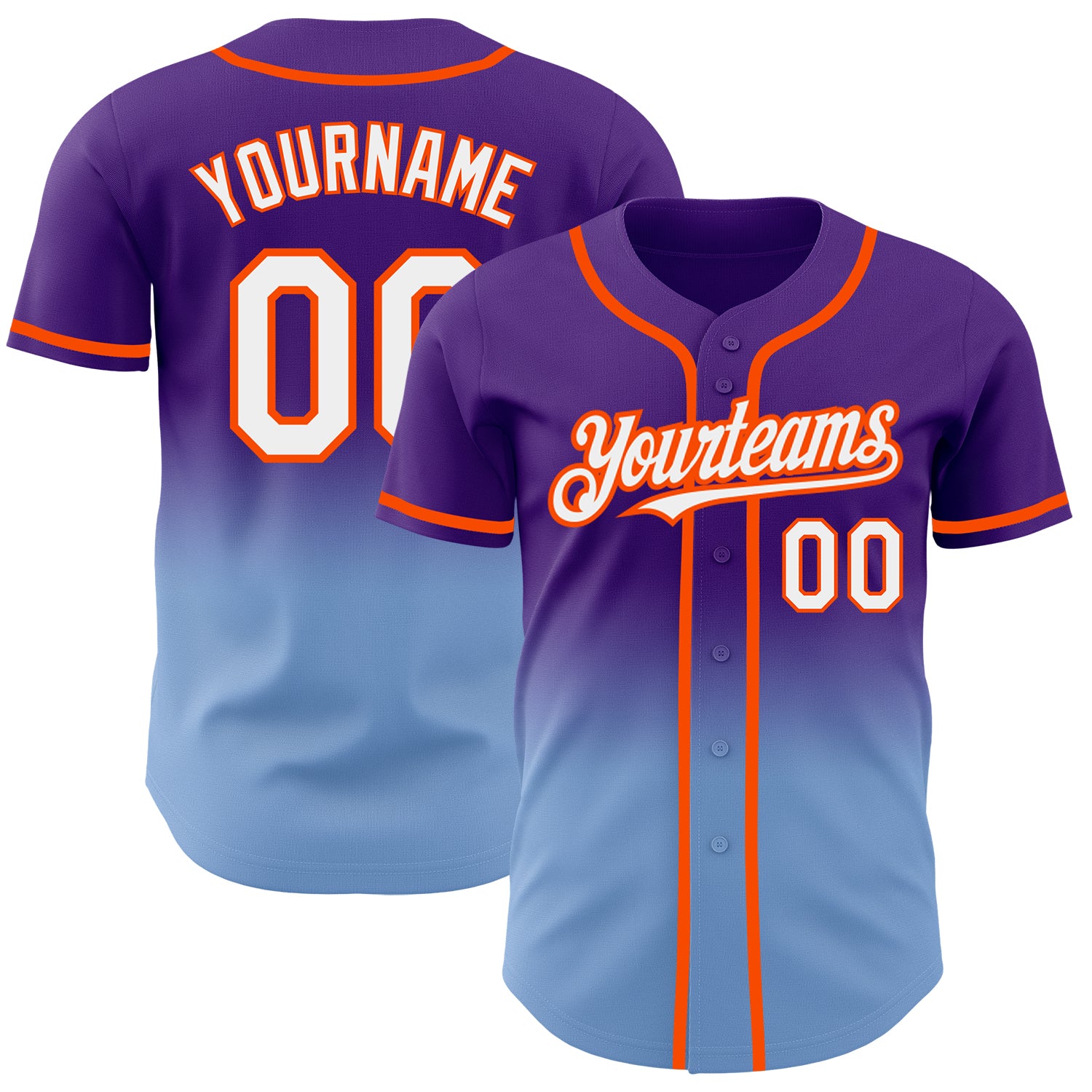 Personalized Purple White Light Blue-Orange Authentic Fade Fashion Baseball Jersey