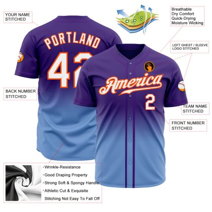 Personalized Purple White Light Blue-Orange Authentic Fade Fashion Baseball Jersey Team Custom Name and Number