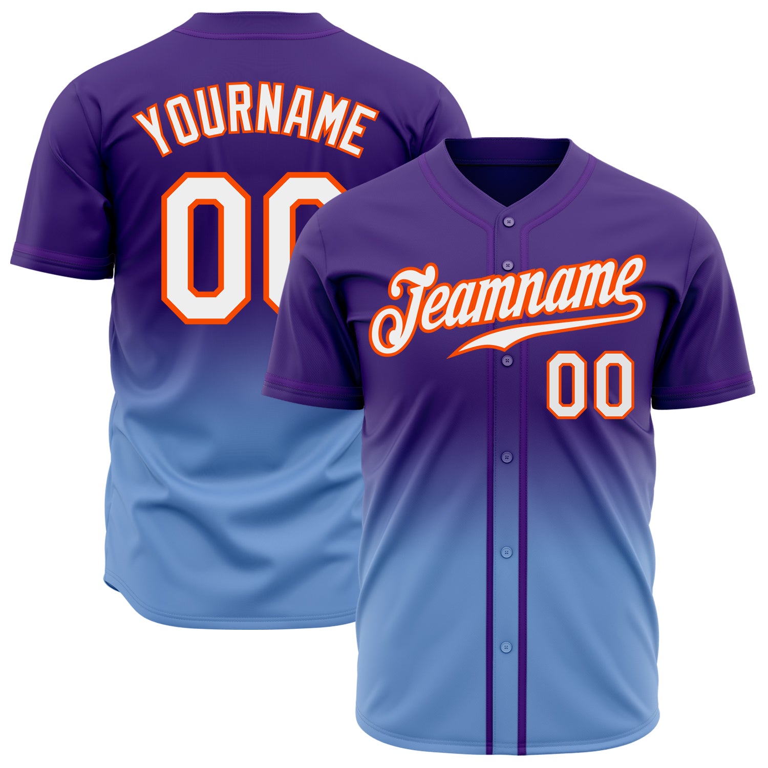 Personalized Purple White Light Blue-Orange Authentic Fade Fashion Baseball Jersey Team Custom Name and Number