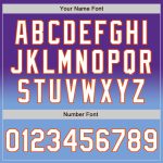 Personalized Purple White Light Blue-Orange Bomber Full-Snap Varsity Letterman Fade Fashion Jacket Team Custom Name and Number