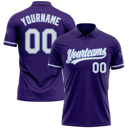 Personalized Purple White-Light Blue Performance Vapor Golf Polo Shirt Team Custom Name and Number