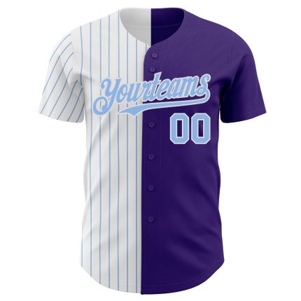 Personalized Purple White-Light Blue Pinstripe Authentic Split Fashion Baseball Jersey Team Custom Name and Number