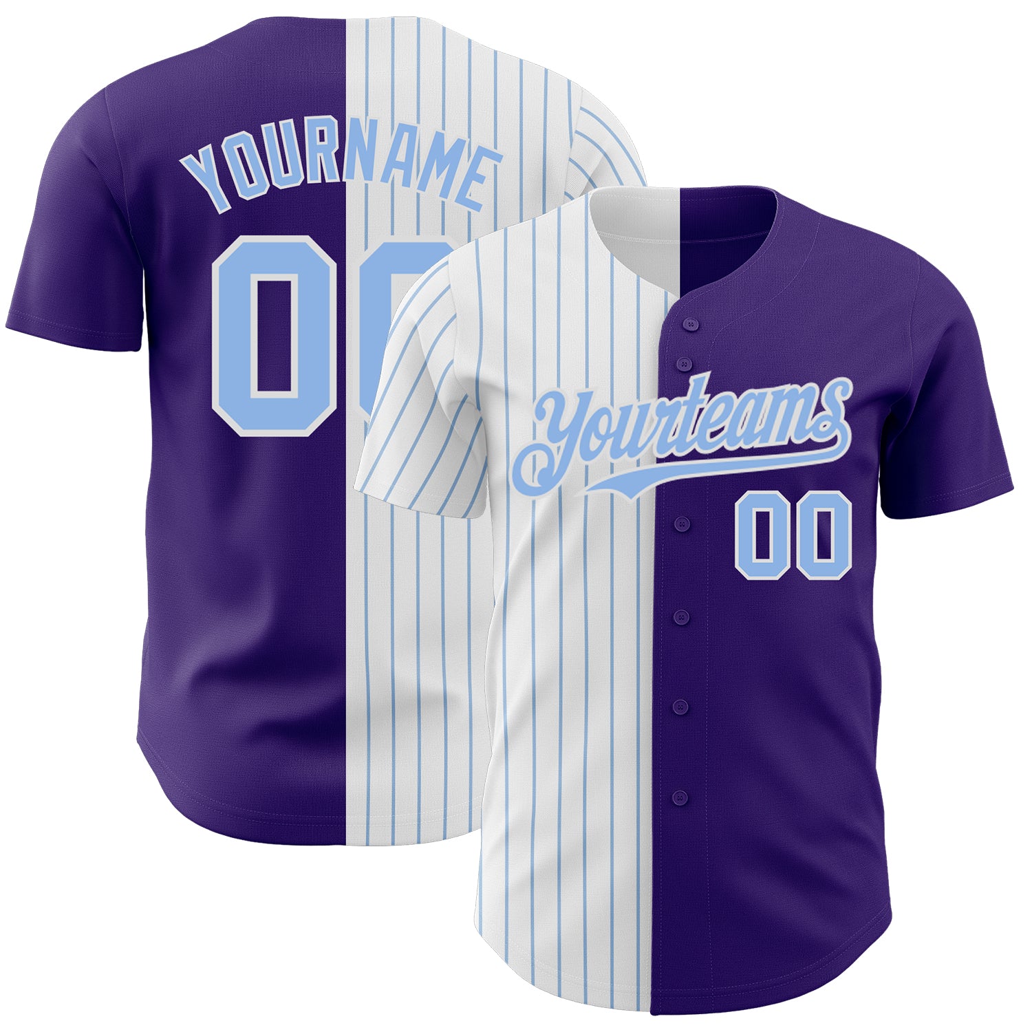 Personalized Purple White-Light Blue Pinstripe Authentic Split Fashion Baseball Jersey Team Custom Name and Number