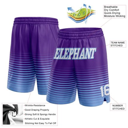 Personalized Purple White-Light Blue Pinstripe Fade Fashion Authentic Basketball Shorts Team Custom Name and Number