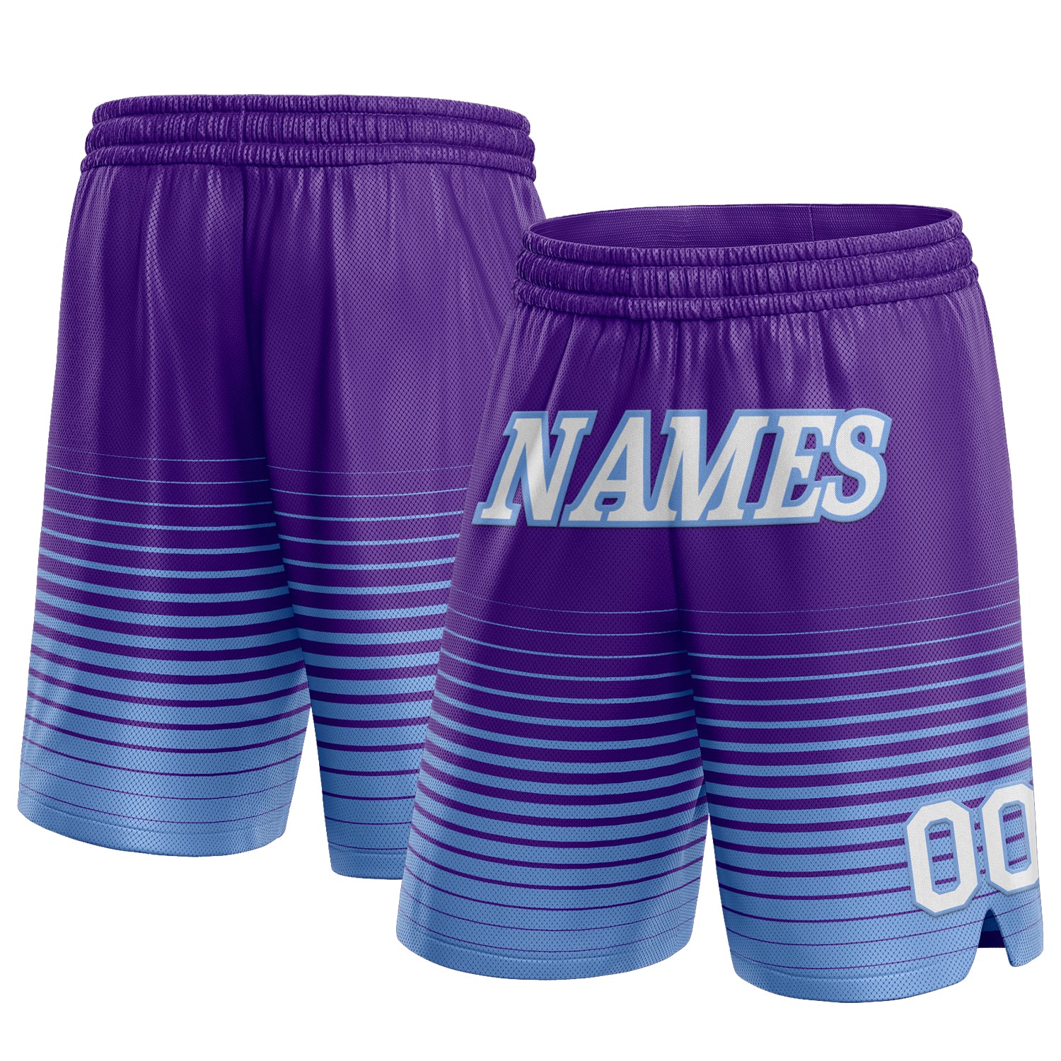 Personalized Purple White-Light Blue Pinstripe Fade Fashion Authentic Basketball Shorts Team Custom Name and Number