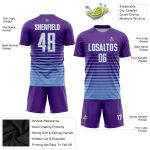 Personalized Purple White-Light Blue Pinstripe Fade Fashion Sublimation Soccer Uniform Jersey Team Custom Name and Number