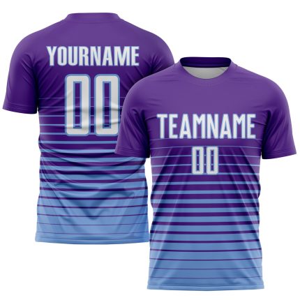 Personalized Purple White-Light Blue Pinstripe Fade Fashion Sublimation Soccer Uniform Jersey Team Custom Name and Number