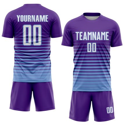 Personalized Purple White-Light Blue Pinstripe Fade Fashion Sublimation Soccer Uniform Jersey Team Custom Name and Number