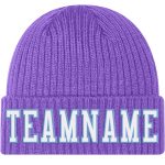 Personalized Purple White-Light Blue Stitched Cuffed Knit Hat Team Custom Name and Number