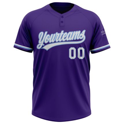Personalized Purple White-Light Blue Two-Button Unisex Softball Jersey