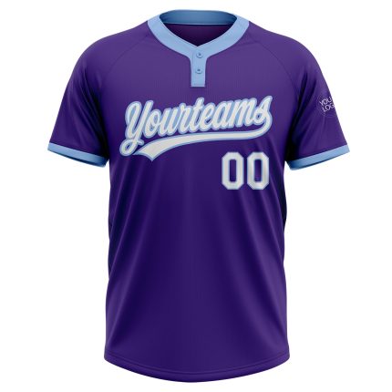 Personalized Purple White-Light Blue Two-Button Unisex Softball Jersey Team Custom Name and Number