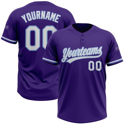 Personalized Purple White-Light Blue Two-Button Unisex Softball Jersey