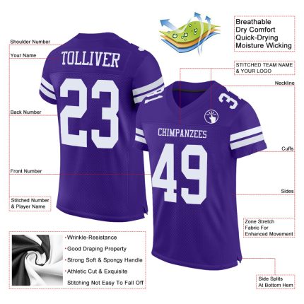 Personalized Purple White Mesh Authentic Football Jersey Team Custom Name and Number