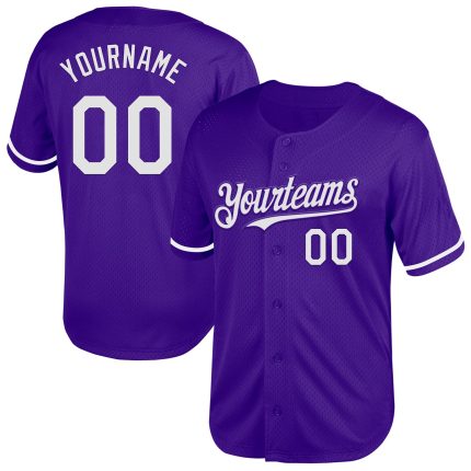 Personalized Purple White Mesh Authentic Throwback Baseball Jersey Team Custom Name and Number