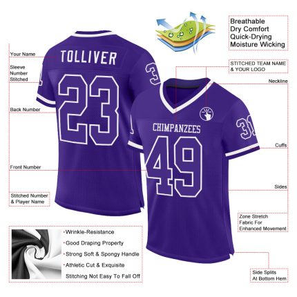 Personalized Purple White Mesh Authentic Throwback Football Jersey Team Custom Name and Number