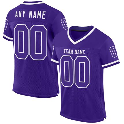 Personalized Purple White Mesh Authentic Throwback Football Jersey Team Custom Name and Number