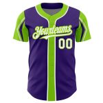 Personalized Purple White-Neon Green 3 Colors Arm Shapes Authentic Baseball Jersey Team Custom Name and Number