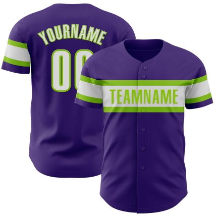 Personalized Purple White-Neon Green Authentic Baseball Jersey Team Custom Name and Number