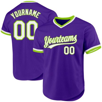 Personalized Purple White-Neon Green Authentic Throwback Baseball Jersey Team Custom Name and Number
