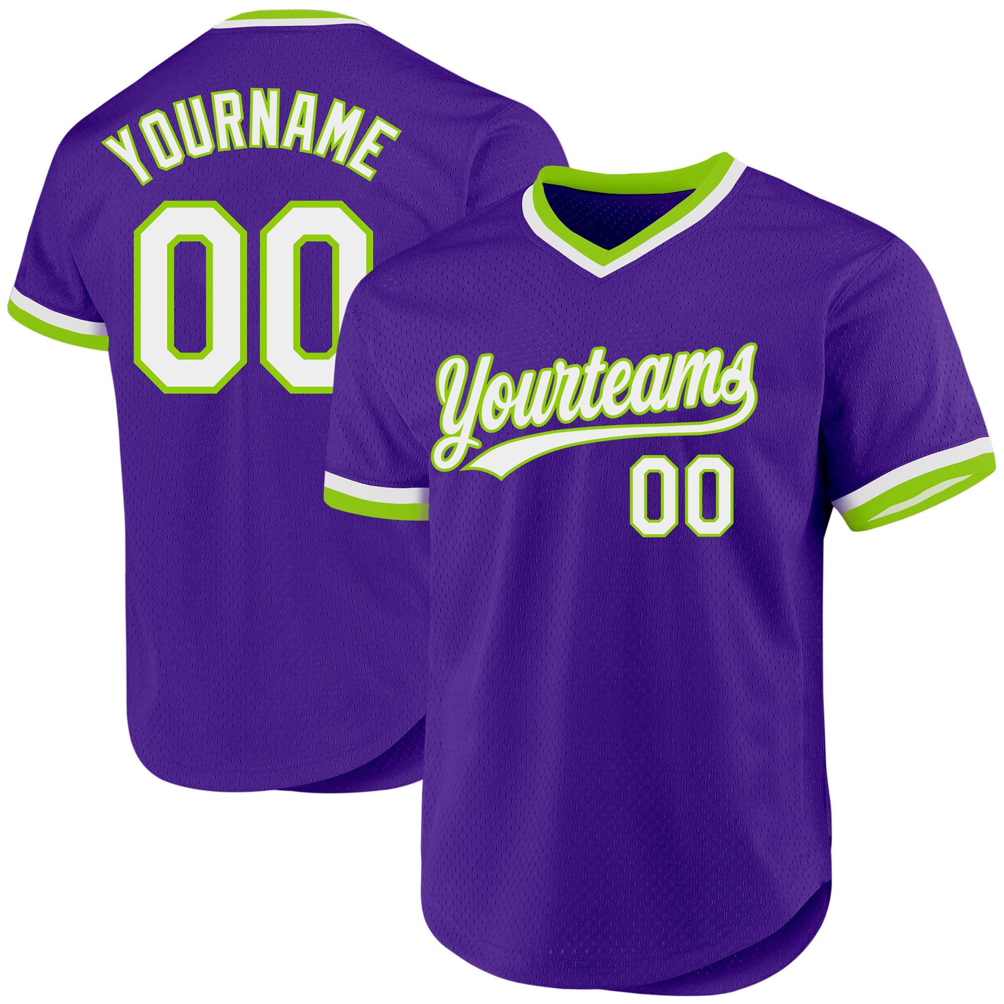 Personalized Purple White-Neon Green Authentic Throwback Baseball Jersey Team Custom Name and Number