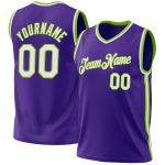 Personalized Purple White-Neon Green Authentic Throwback Basketball Jersey Team Custom Name and Number