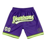 Personalized Purple White-Neon Green Authentic Throwback Basketball Shorts Team Custom Name and Number